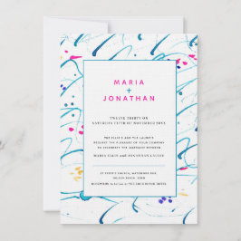 抽象芸術アート熱帯の波アクア結婚ピンク 招待状