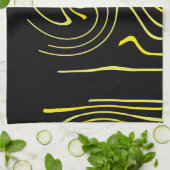 抽象芸術アート白黒イエローラインミニマリズム キッチンタオル (折り畳み)