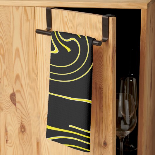 抽象芸術アート白黒イエローラインミニマリズム キッチンタオル (三つ折り)