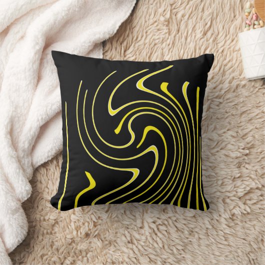 抽象芸術アート白黒イエローラインミニマリズム クッション (ブランケット)