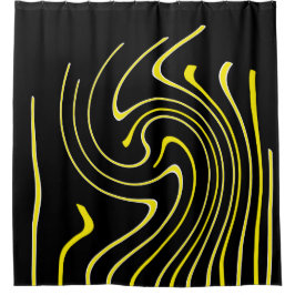 抽象芸術アート白黒イエローラインミニマリズム シャワーカーテン