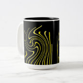 抽象芸術アート白黒イエローラインミニマリズム ツートーンマグカップ (正面左)
