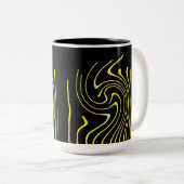 抽象芸術アート白黒イエローラインミニマリズム ツートーンマグカップ (正面右)