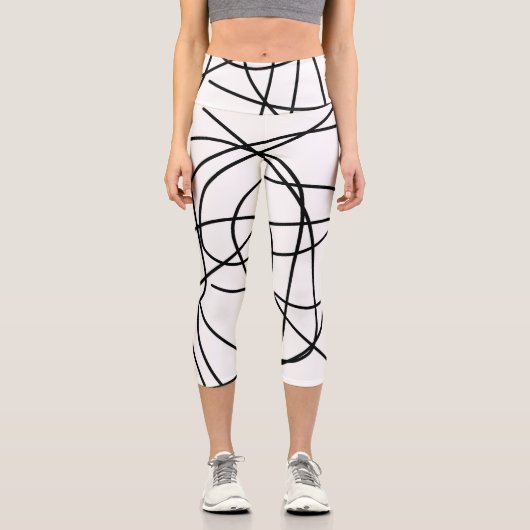 抽象芸術アート白黒スケッチラインミニマリズム カプリレギンス (正面)