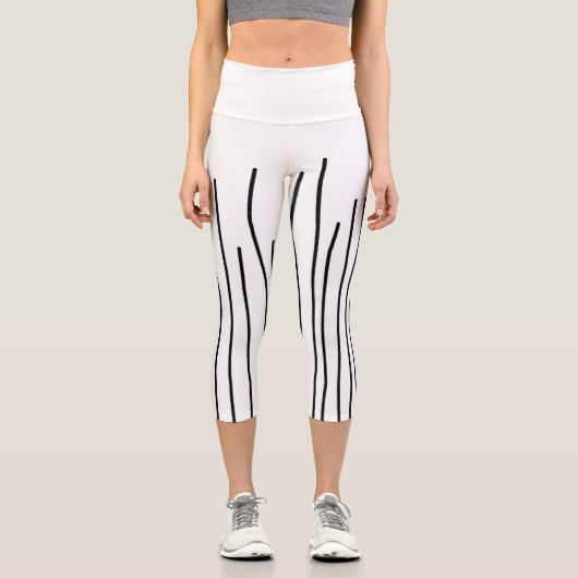 抽象芸術アート白黒ラインミニマリズム カプリレギンス (正面)