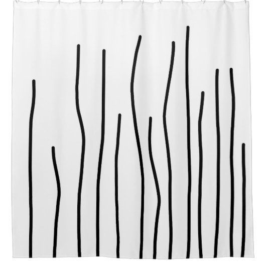 抽象芸術アート白黒ラインミニマリズム シャワーカーテン (正面)