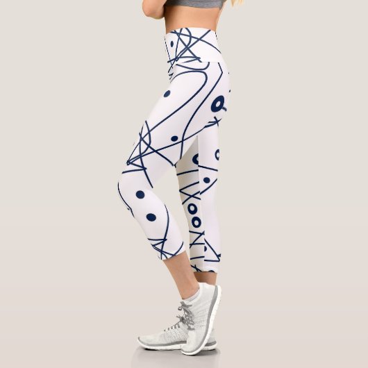 抽象芸術アート白黒ライン円ミニマリズム カプリレギンス (左)