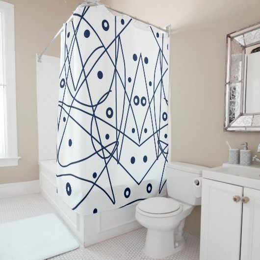 抽象芸術アート白黒ライン円ミニマリズム シャワーカーテン (インサイチュ)