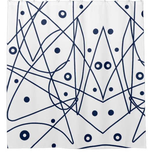 抽象芸術アート白黒ライン円ミニマリズム シャワーカーテン (正面)