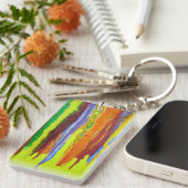 抽象芸術アート絵を描の厚いドリップのレインボーストライプン キーホルダー (正面右)