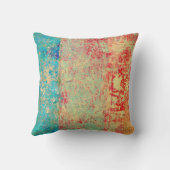 抽象芸術アート絵画テクスチャーターコイズ赤緑 クッション (裏面)