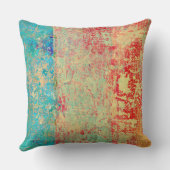 抽象芸術アート絵画テクスチャーターコイズ赤緑 クッション (裏面)