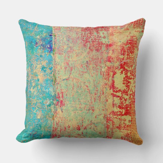 抽象芸術アート絵画テクスチャーターコイズ赤緑 クッション (正面)