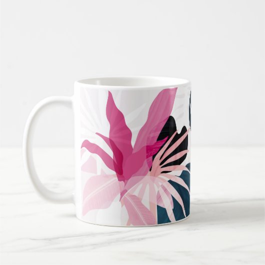 抽象芸術アート葉熱帯の背景壁紙 コーヒーマグカップ (左)