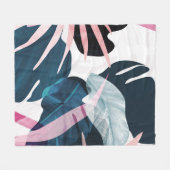 抽象芸術アート葉熱帯の背景壁紙 フリースブランケット (正面(横))
