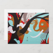 抽象芸術アート象と木 ポストカード (正面/裏面)