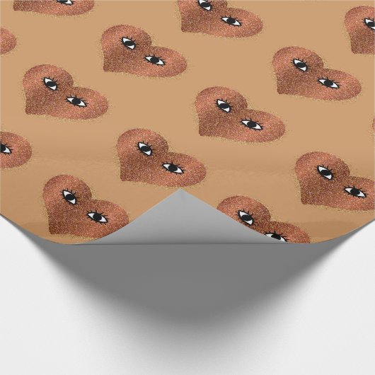 抽象芸術アート金ゴールドグリッターハート顔 ラッピングペーパー (角)