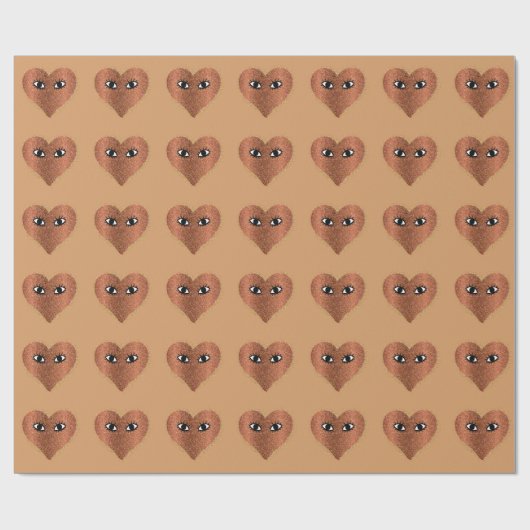 抽象芸術アート金ゴールドグリッターハート顔 ラッピングペーパー (フラット)