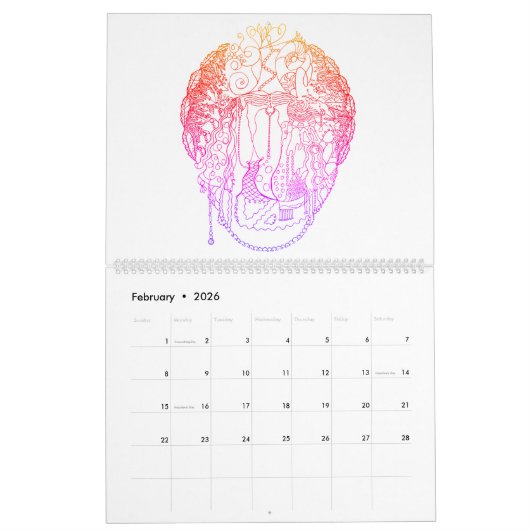 抽象芸術アート黒と白の色合い カレンダー (2月 2026)