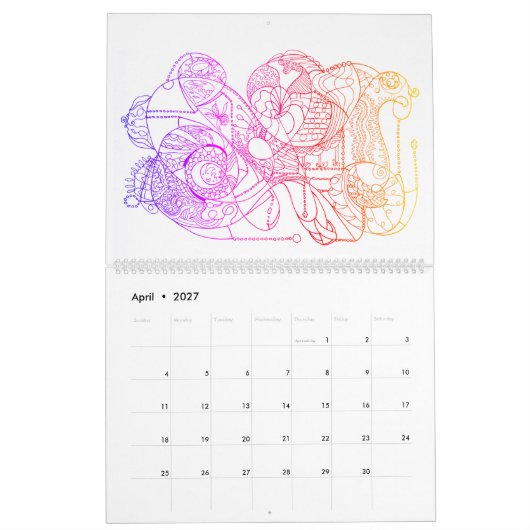 抽象芸術アート黒と白の色合い カレンダー (4月 2027)