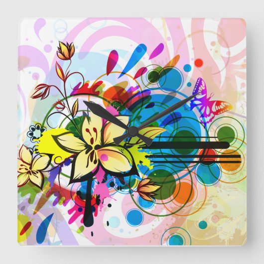 抽象芸術アート26時 スクエア壁時計 (正面)