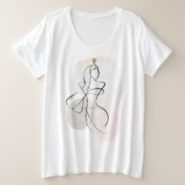 抽象芸術アート、ワンラインスケッチ プラスサイズTシャツ