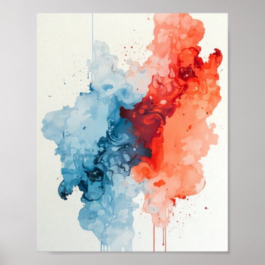 抽象芸術アート – 水彩ブラシストロークデザイン2 ポスター (正面)