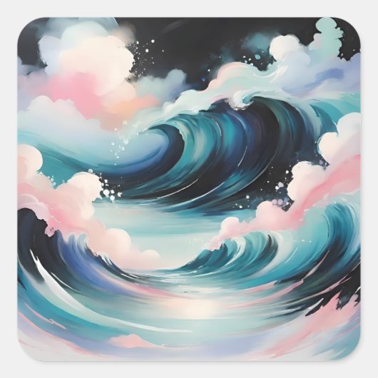 抽象芸術アート(海波) スクエアシール (正面)