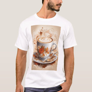 抽象芸術アート – 熱いクリーミーなカプチーノの大きなカップ Tシャツ