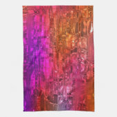 抽象芸術アート、紫オレンジピンク キッチンタオル (縦)