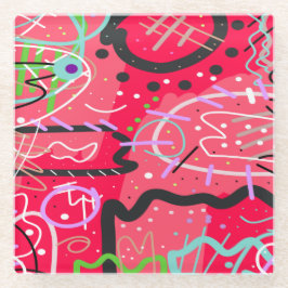 抽象芸術アート（赤） ガラスコースター