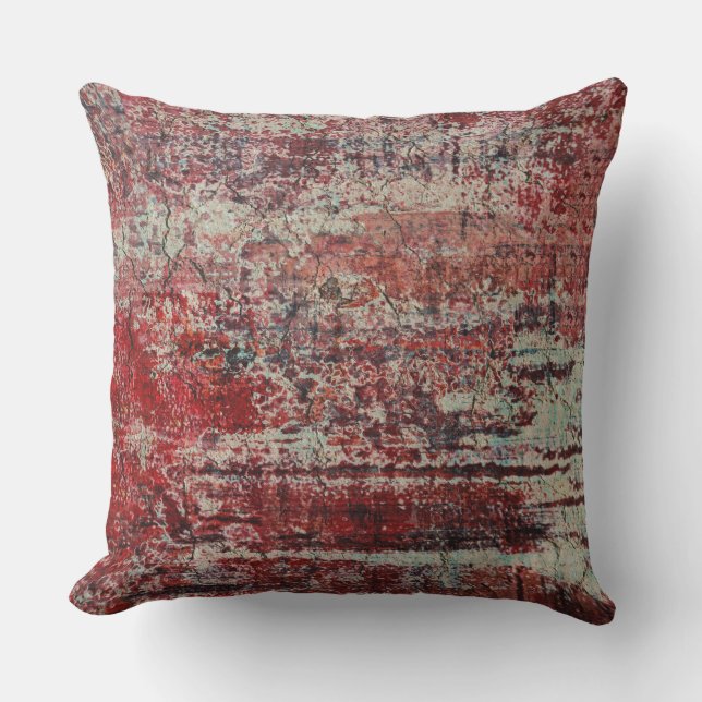 抽象芸術アーバングランジレッドタンターコイズグリーン アウトドアクッション (正面)