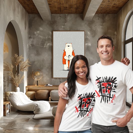 抽象芸術アーバン顔はっきりした – レッド&ブラック通りアート Tシャツ