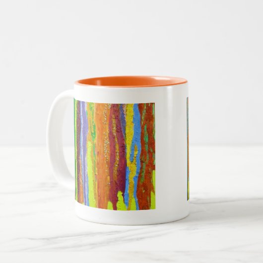 抽象芸術アールストライプレインボー絵を描ドリップ ツートーンマグカップ (正面左)