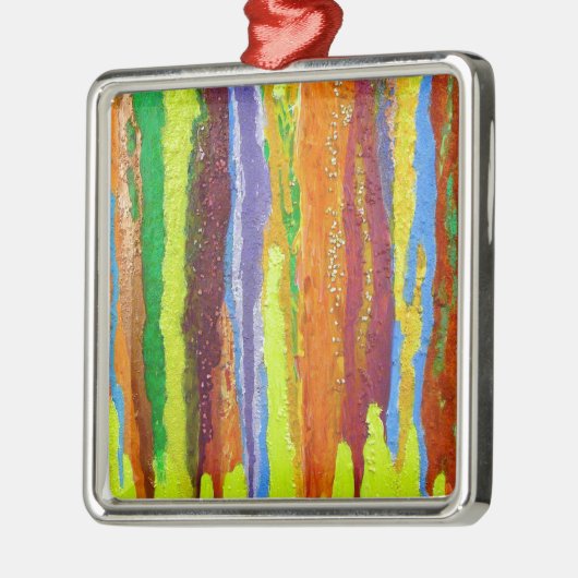 抽象芸術アールストライプレインボー絵を描ドリップ メタルオーナメント (左)