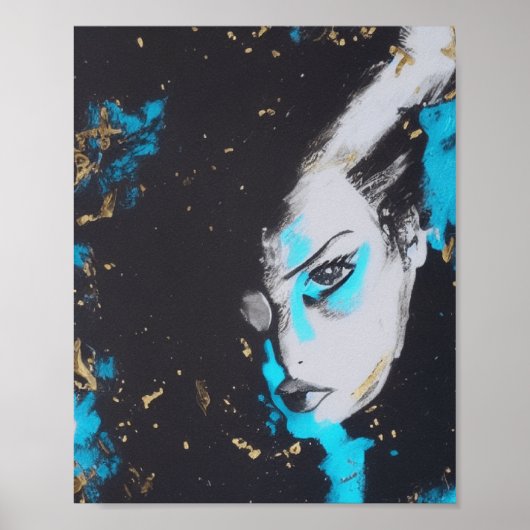 抽象芸術アールデコウーマン – ブラックとターコイズ ポスター (正面)