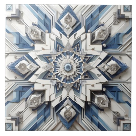 抽象芸術アールデコオールグレーダスティブルーオフ白 タイル (正面)