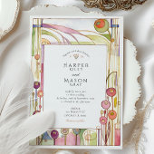 抽象芸術アールヌーボーフローラ水結婚色 招待状