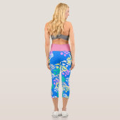 抽象芸術アール淡い色のパステルターコイズブルーピンク カプリレギンス (裏面)