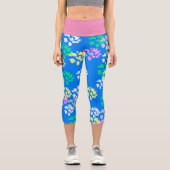 抽象芸術アール淡い色のパステルターコイズブルーピンク カプリレギンス (正面)