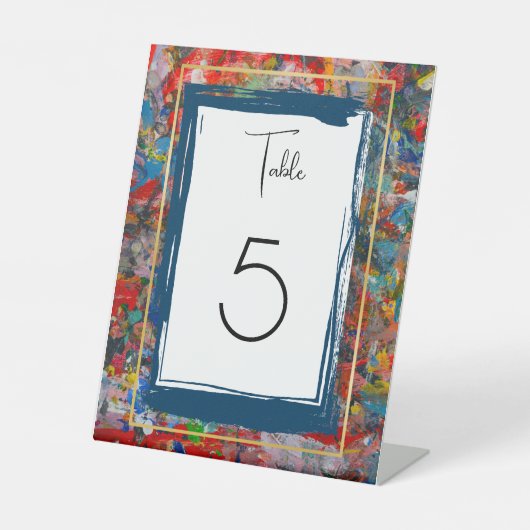 抽象芸術アー絵を描ト- – 青と金ゴールドの表の番号 台座サイン (正面)