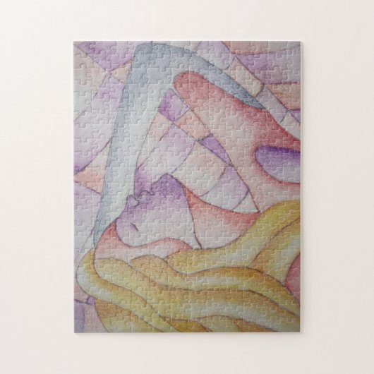 抽象芸術ア数々のート色ピンクのポーズのレトロ ジグソーパズル (縦)