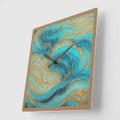 抽象芸術ア絵を描ートプラアクアブルース金ゴールドウォールクロック スクエア壁時計 (傾斜)