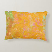 抽象芸術ア絵画ートのオレンジ色の黄色ピンク赤グリーン アクセントクッション (裏面)
