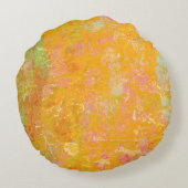 抽象芸術ア絵画ートのオレンジ色の黄色ピンク赤グリーン ラウンドクッション (裏面)