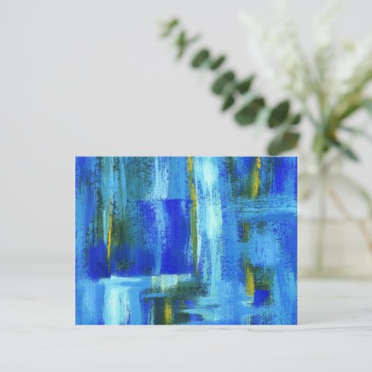 抽象芸術ア絵画ートの青い緑の金ゴールド ポストカード (スタンド正面)