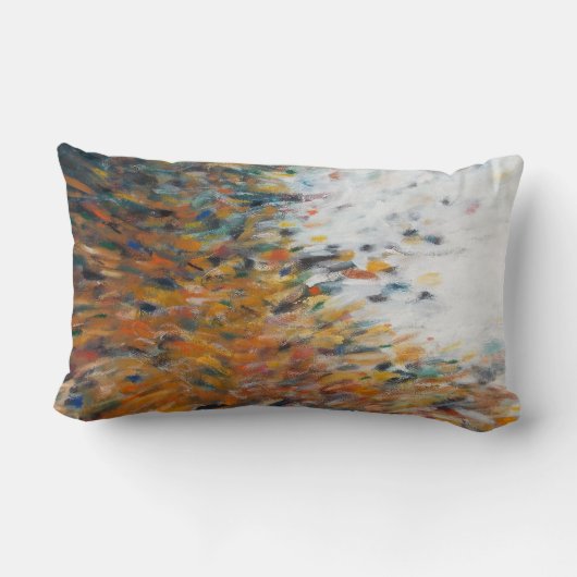 抽象芸術ア絵画ートティール（緑がかった色）オレンジホワイト枕 ランバークッション (裏面)