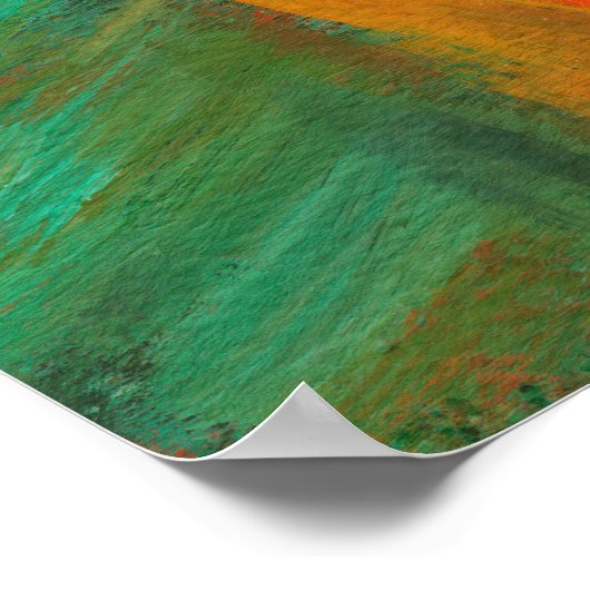 抽象芸術ア絵画ート赤オレンジグリーン金ゴールド ポスター (角)