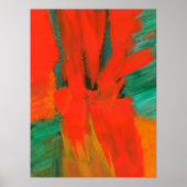 抽象芸術ア絵画ート赤オレンジグリーン金ゴールド ポスター (正面)