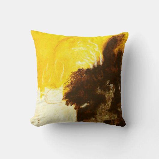 抽象芸術ア絵画ート（ばちゃばちゃ）跳ねるイエローブラウン クッション (正面)